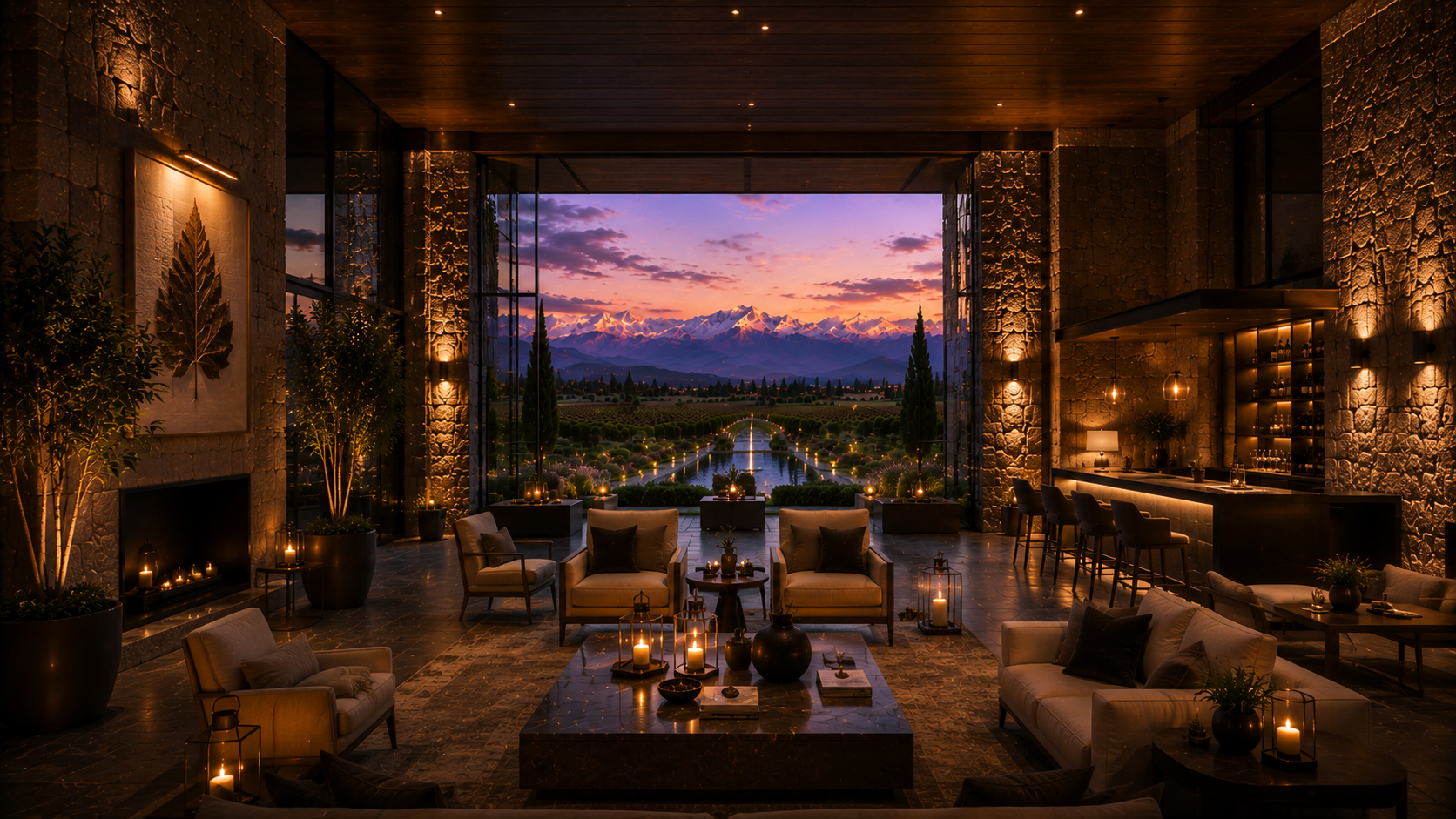 Lobby panorámico con vistas al paisaje