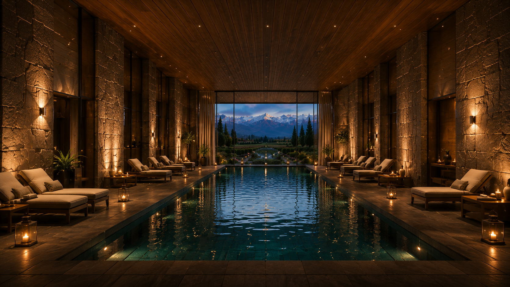 Spa y wellness con piscina interior y vistas al paisaje