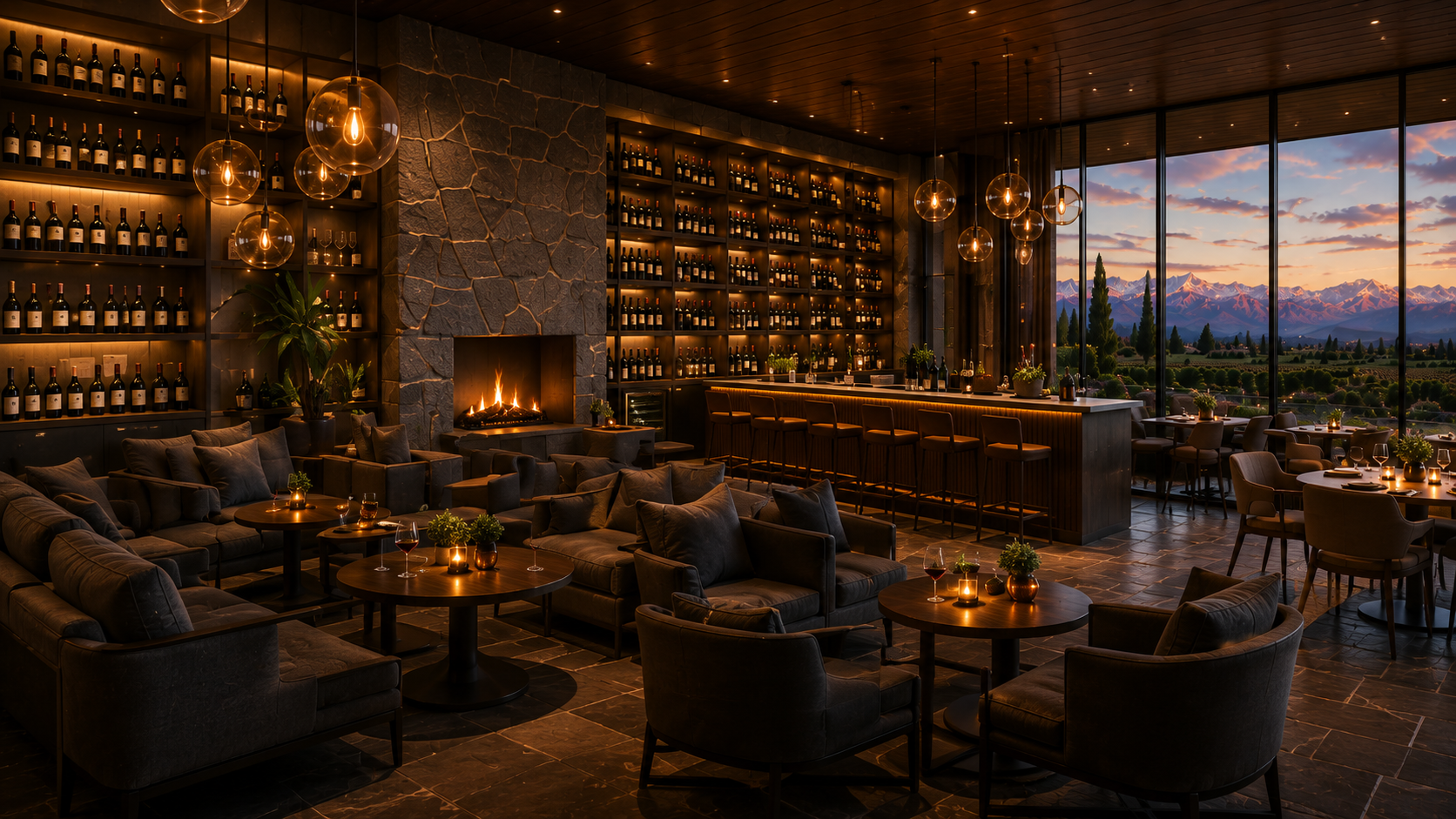Wine bar y cafetería con vista al paisaje