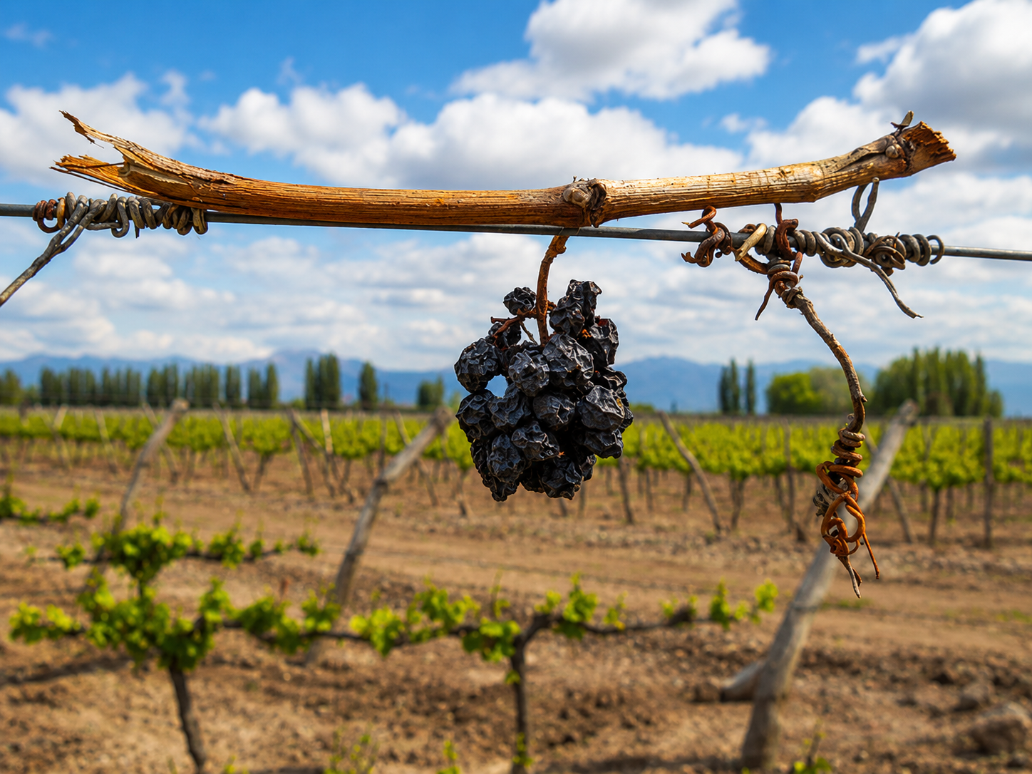 Racimo pasificado sobre un sarmiento antiguo del viñedo